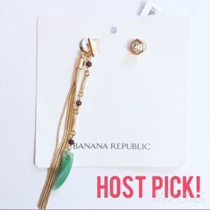 — Banana Republic — Gold & Jade Earrings NWT $45
